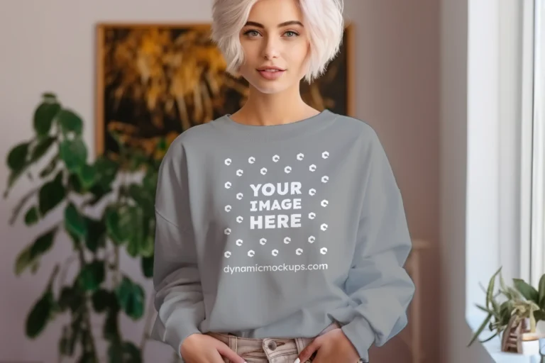 Woman Wearing Gray Sweatshirt Mockup Front View Template