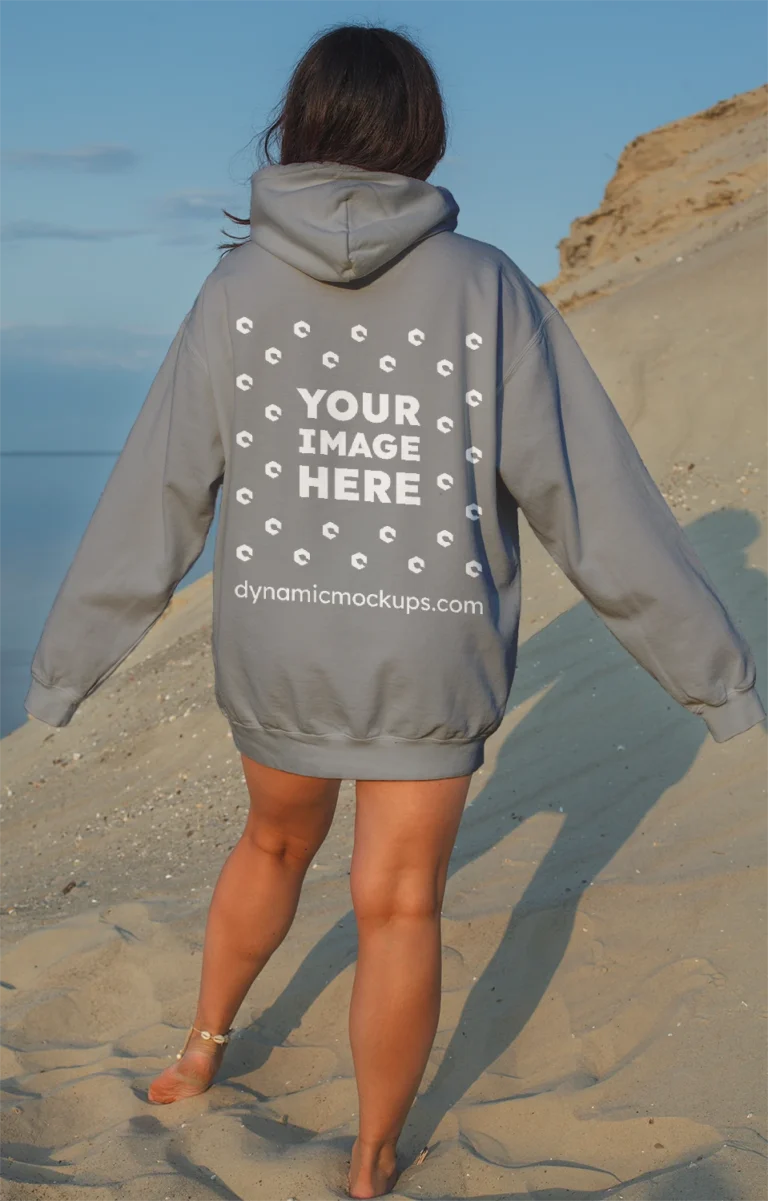 Woman Wearing Gray Hoodie Mockup Back View Template