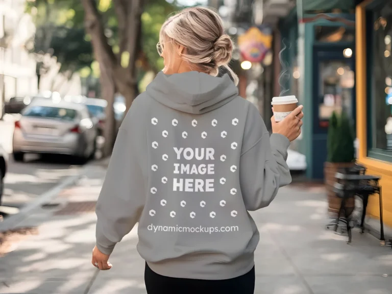 Woman Wearing Gray Hoodie Mockup Back View Template