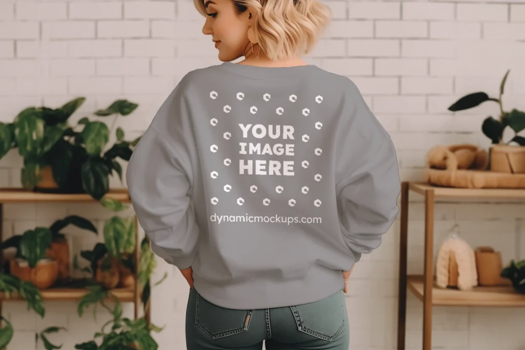 Woman Wearing Gray Sweatshirt Mockup Back View Template