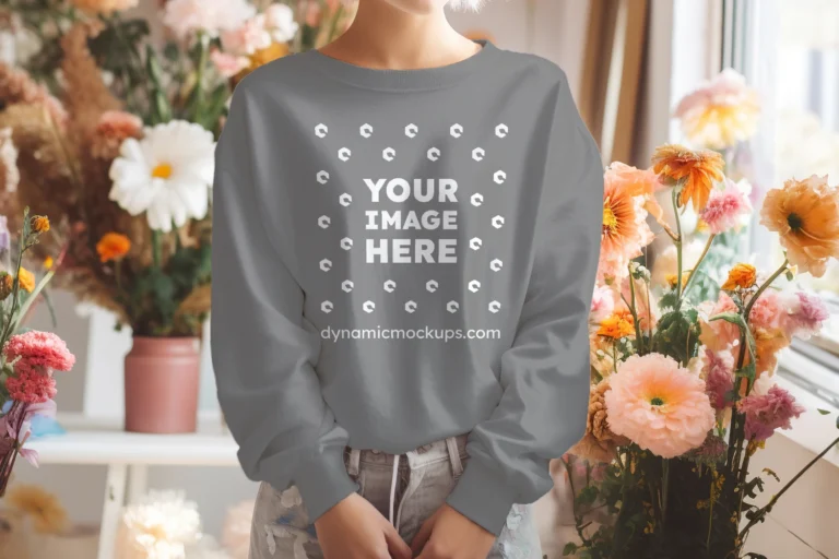 Woman Wearing Gray Sweatshirt Mockup Front View Template