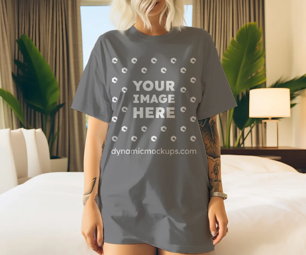 Woman Wearing Gray T-shirt Mockup Front View Template