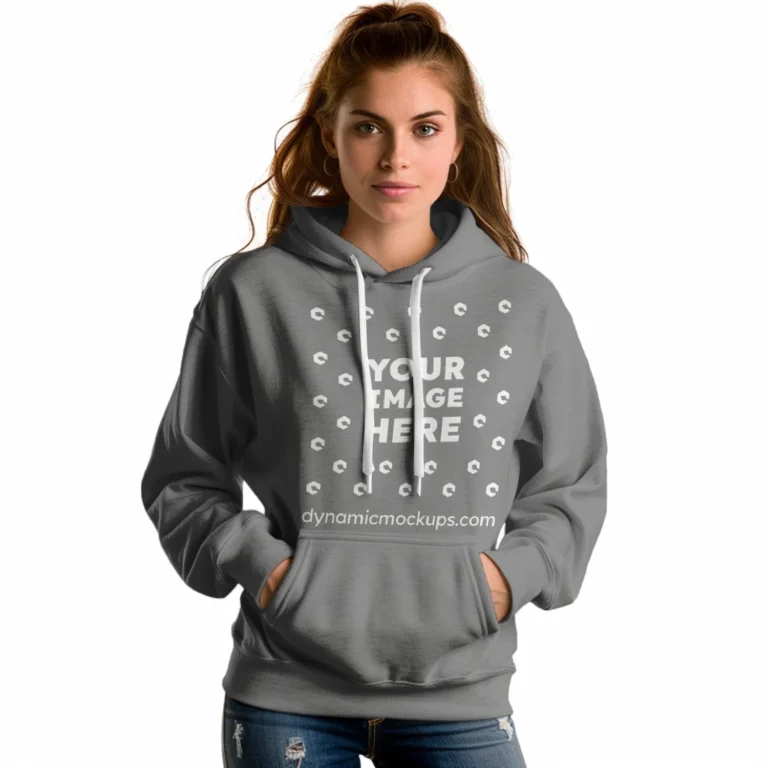 Woman Wearing Gray Hoodie Mockup Front View Template