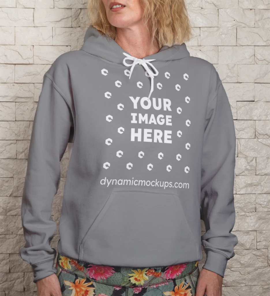 Woman Wearing Gray Hoodie Mockup Front View Template