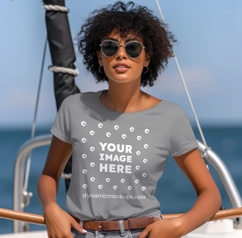 Woman Wearing Gray T-shirt Mockup Front View Template