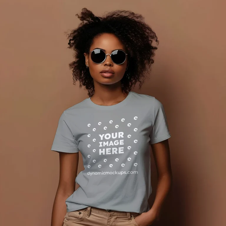 Woman Wearing Gray T-shirt Mockup Front View Template