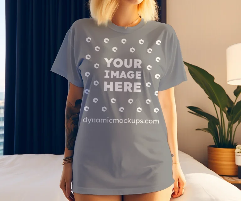 Woman Wearing Gray T-shirt Mockup Front View Template