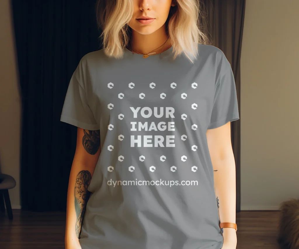 Woman Wearing Gray T-shirt Mockup Front View Template