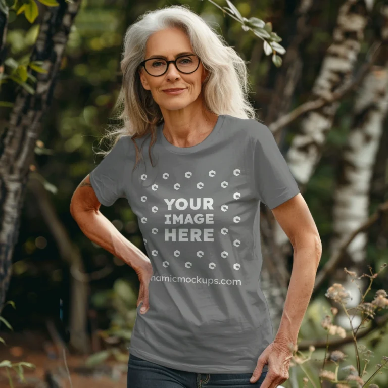 Woman Wearing Gray T-shirt Mockup Front View Template