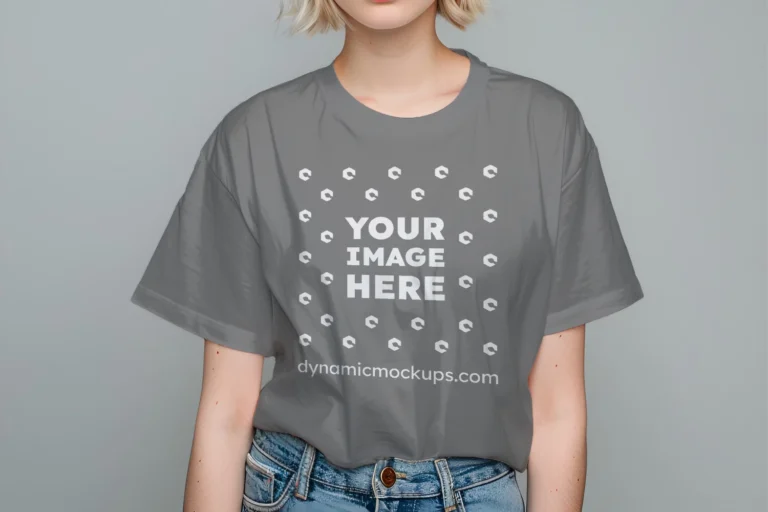 Woman Wearing Gray T-shirt Mockup Front View Template