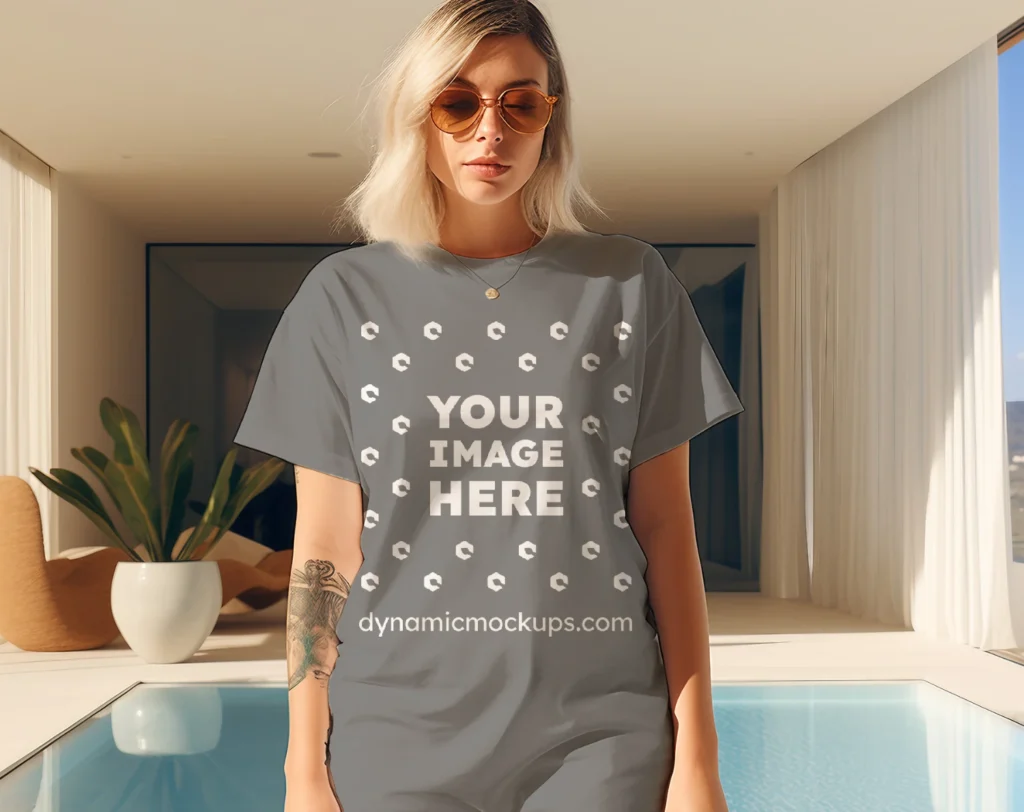 Woman Wearing Gray T-shirt Mockup Front View Template