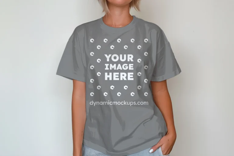 Woman Wearing Gray T-shirt Mockup Front View Template