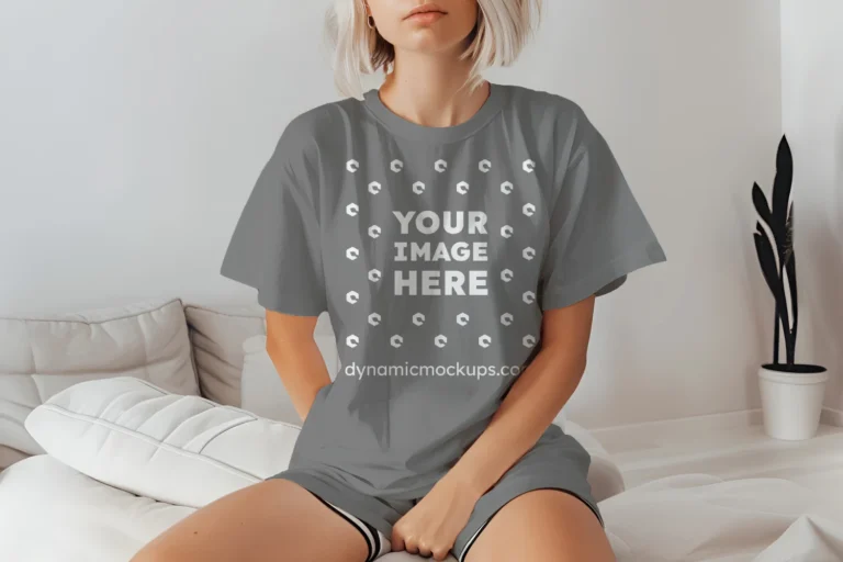 Woman Wearing Gray T-shirt Mockup Front View Template