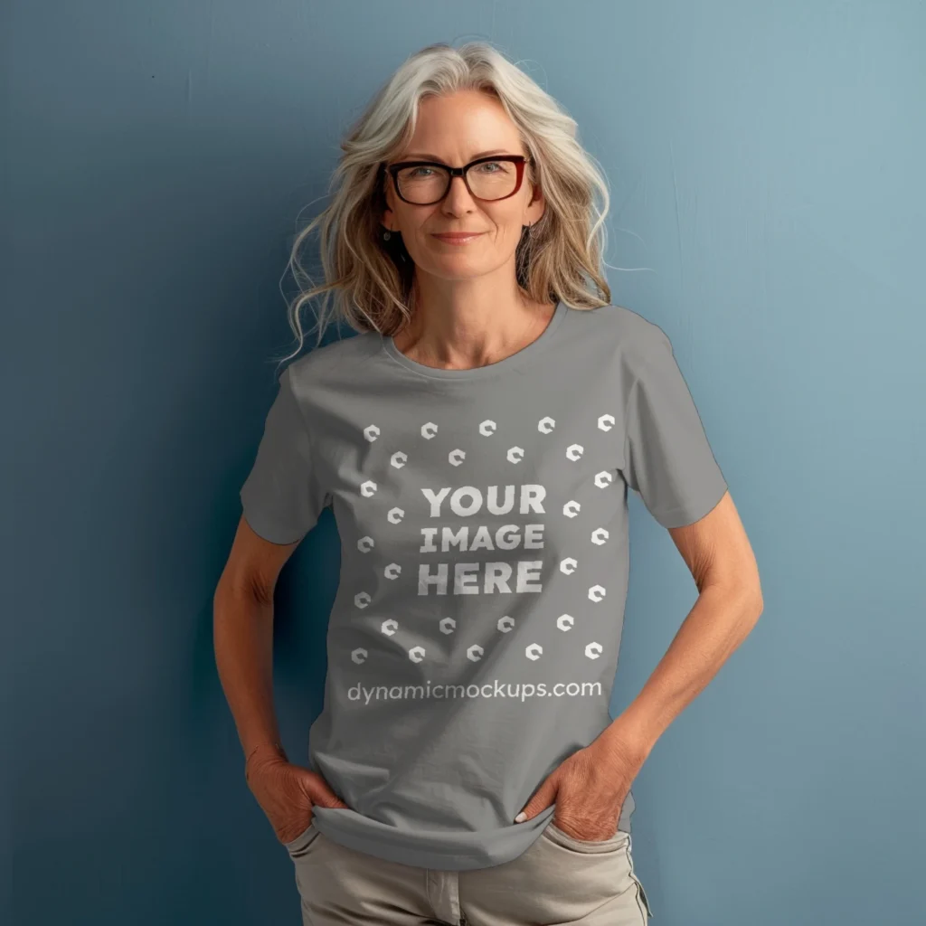 Woman Wearing Gray T-shirt Mockup Front View Template