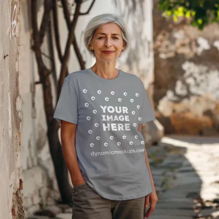 Woman Wearing Gray T-shirt Mockup Front View Template