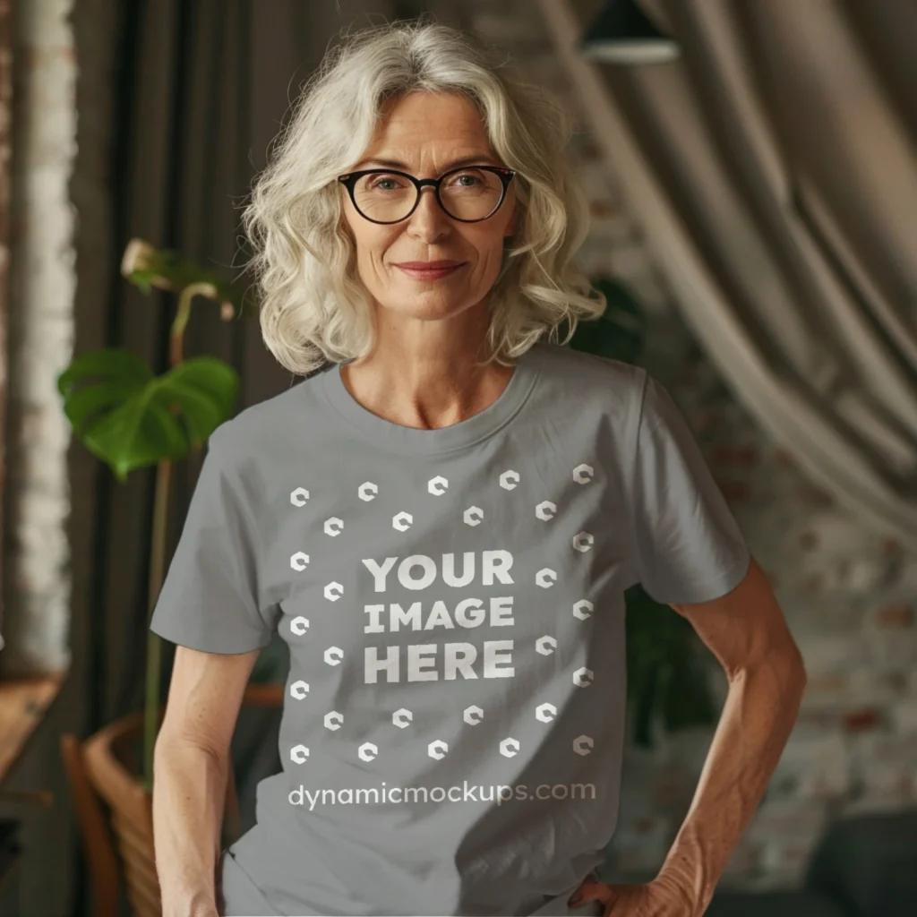 Woman Wearing Gray T-shirt Mockup Front View Template