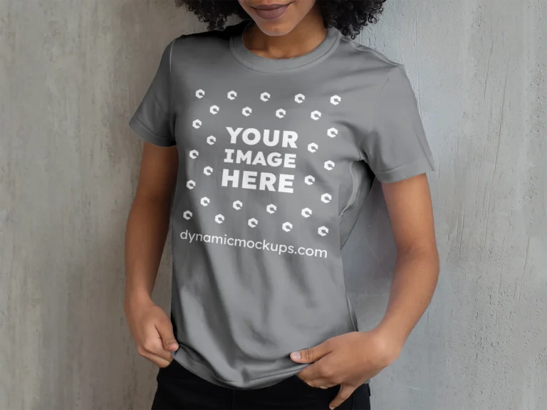 Woman Wearing Gray T-shirt Mockup Front View Template