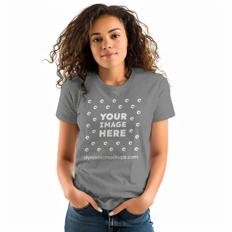 Woman Wearing Gray T-shirt Mockup Front View Template