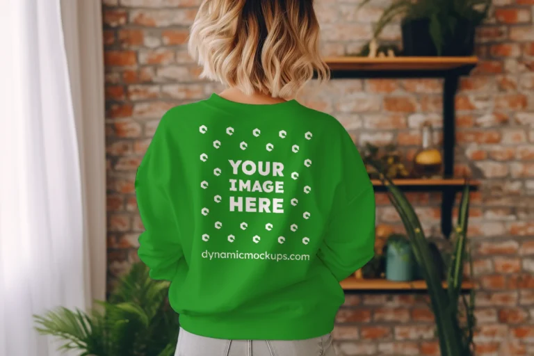 Woman Wearing Green Sweatshirt Mockup Back View Template