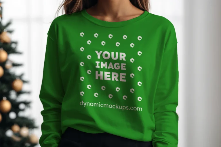 Woman Wearing Green Sweatshirt Mockup Front View Template