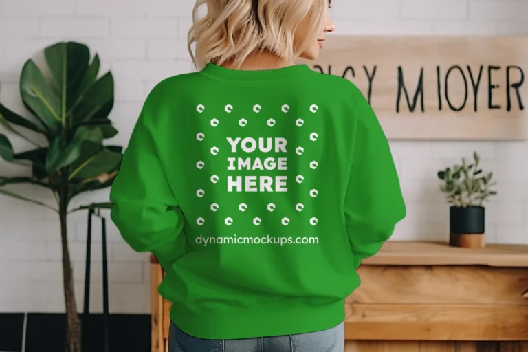 Woman Wearing Green Sweatshirt Mockup Back View Template