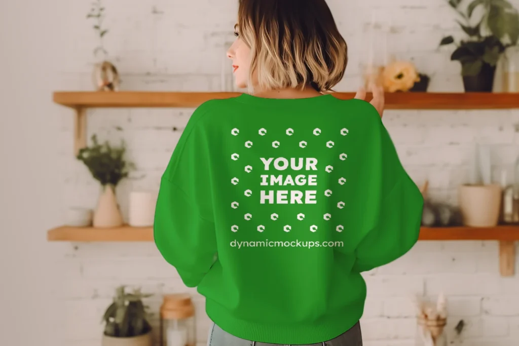 Woman Wearing Green Sweatshirt Mockup Back View Template