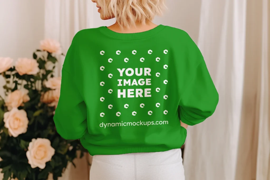 Woman Wearing Green Sweatshirt Mockup Back View Template