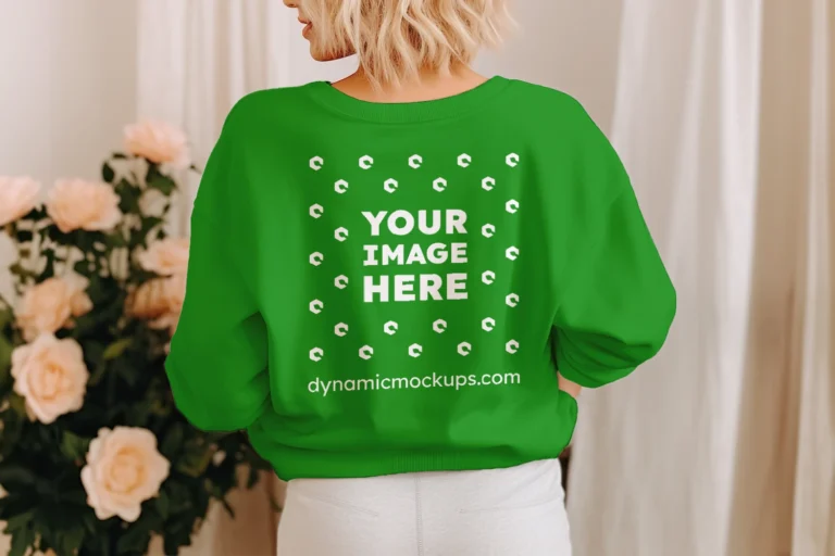 Woman Wearing Green Sweatshirt Mockup Back View Template