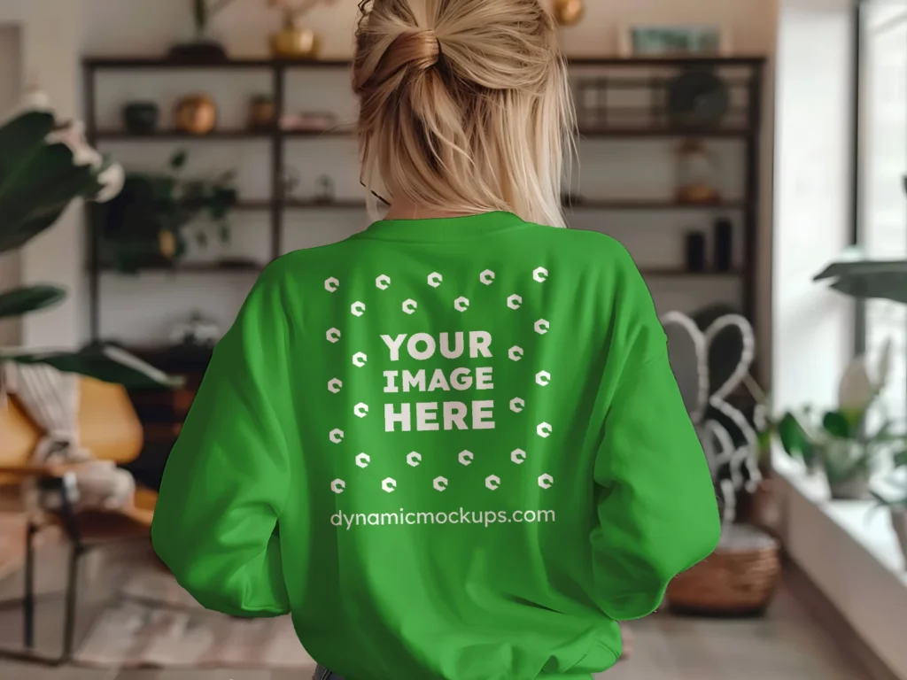 Woman Wearing Green Sweatshirt Mockup Back View Template