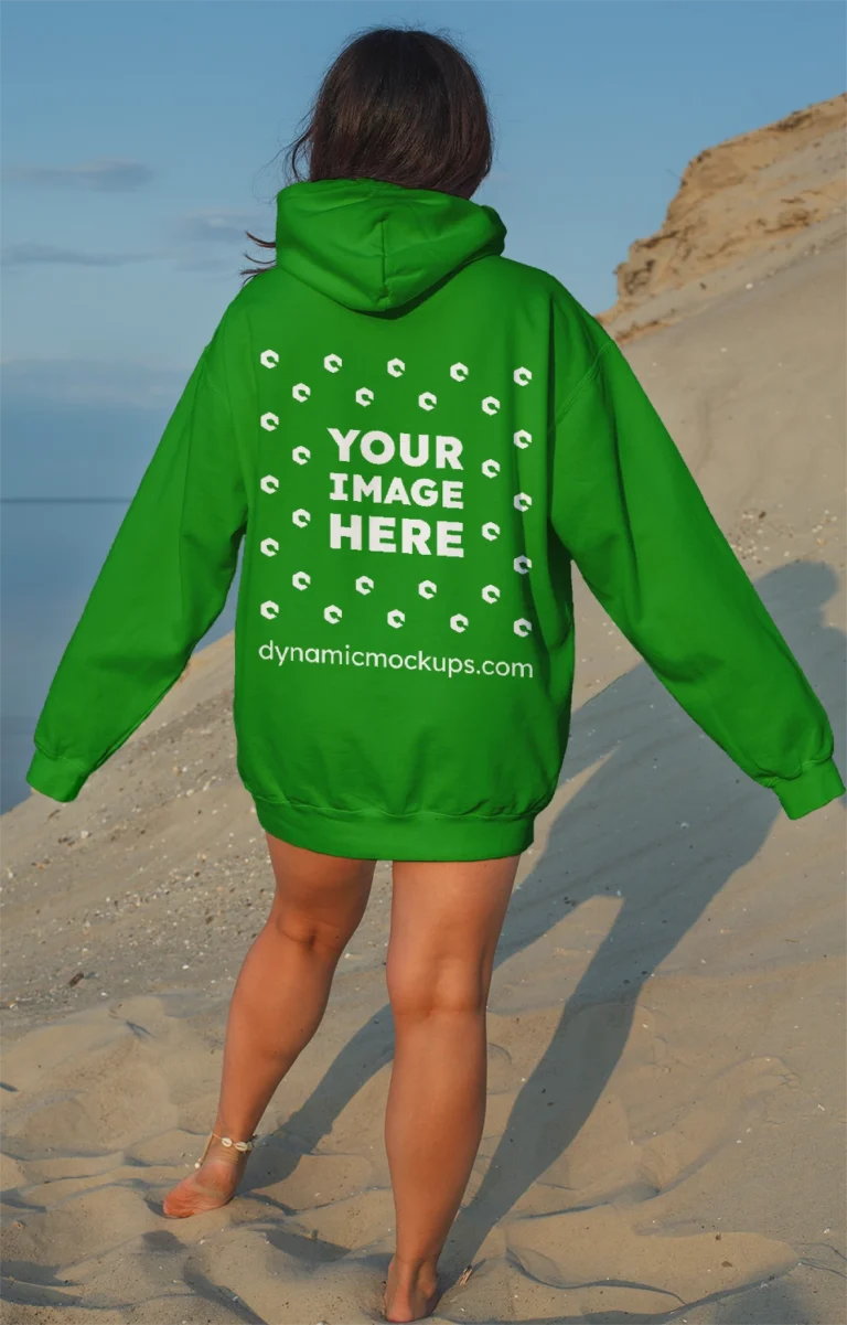 Woman Wearing Green Hoodie Mockup Back View Template