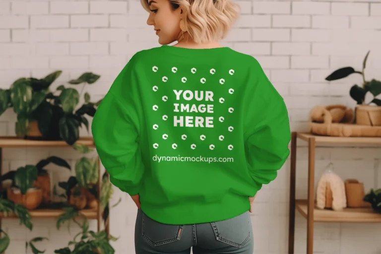 Woman Wearing Green Sweatshirt Mockup Back View Template