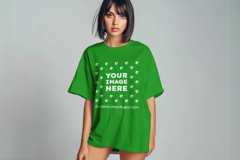 Woman Wearing Green T-shirt Mockup Front View Template