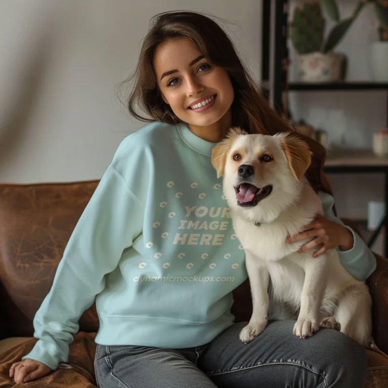 Woman Wearing Light Blue Sweatshirt Mockup Front View Template