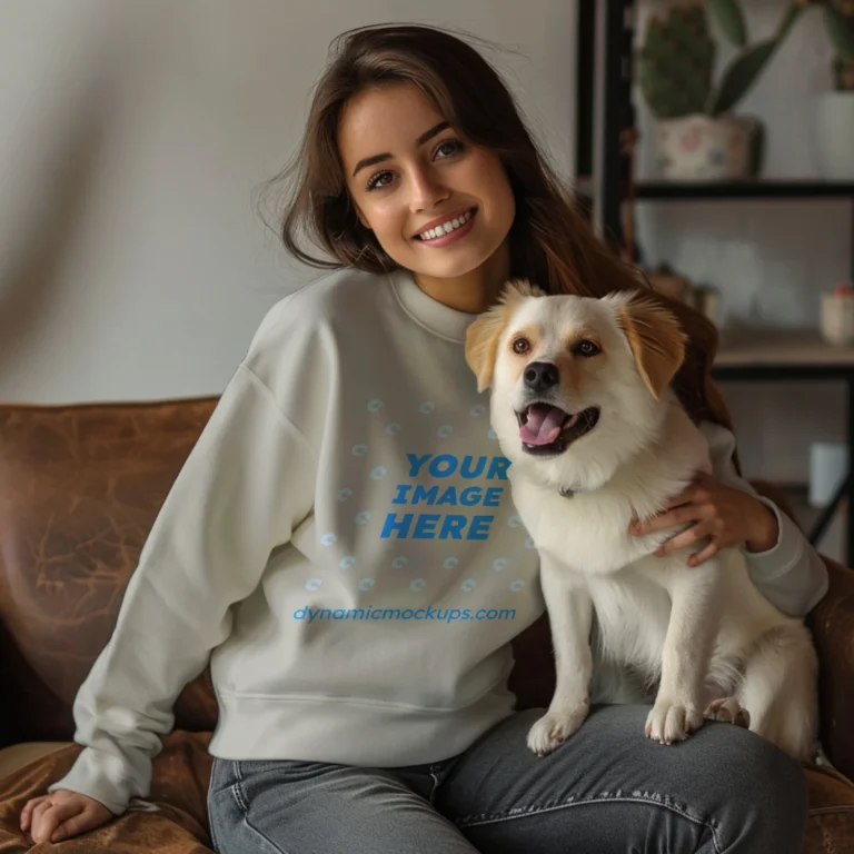 Woman Wearing Light Gray Sweatshirt Mockup Front View Template