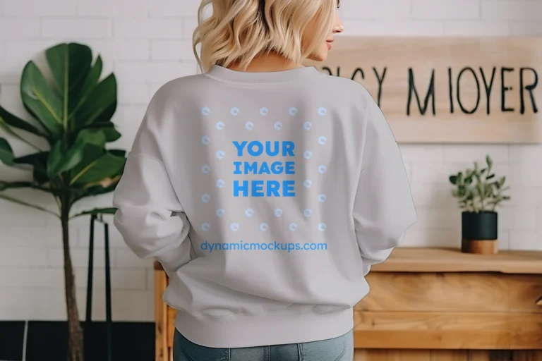 Woman Wearing Light Gray Sweatshirt Mockup Back View Template