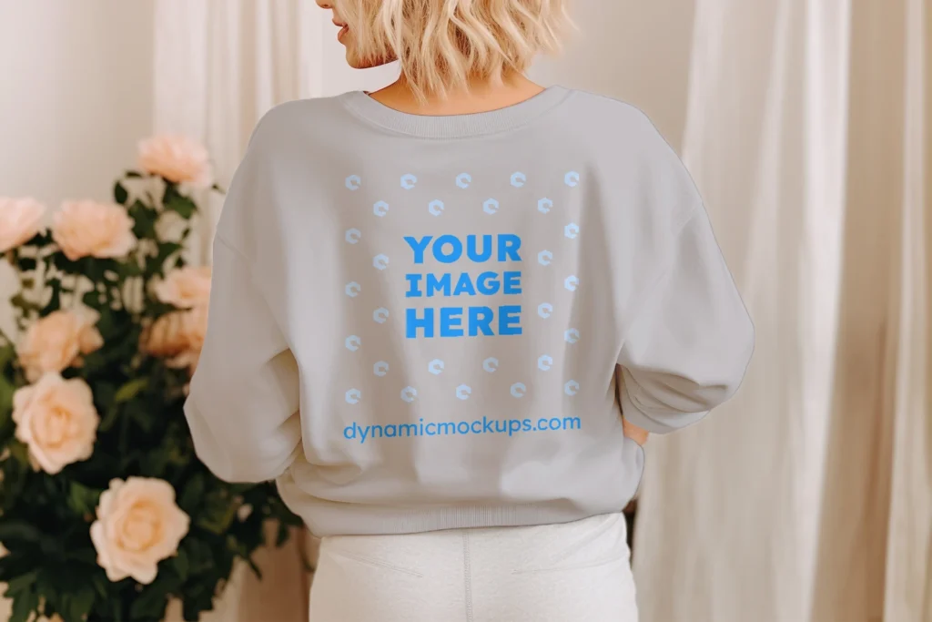 Woman Wearing Light Gray Sweatshirt Mockup Back View Template