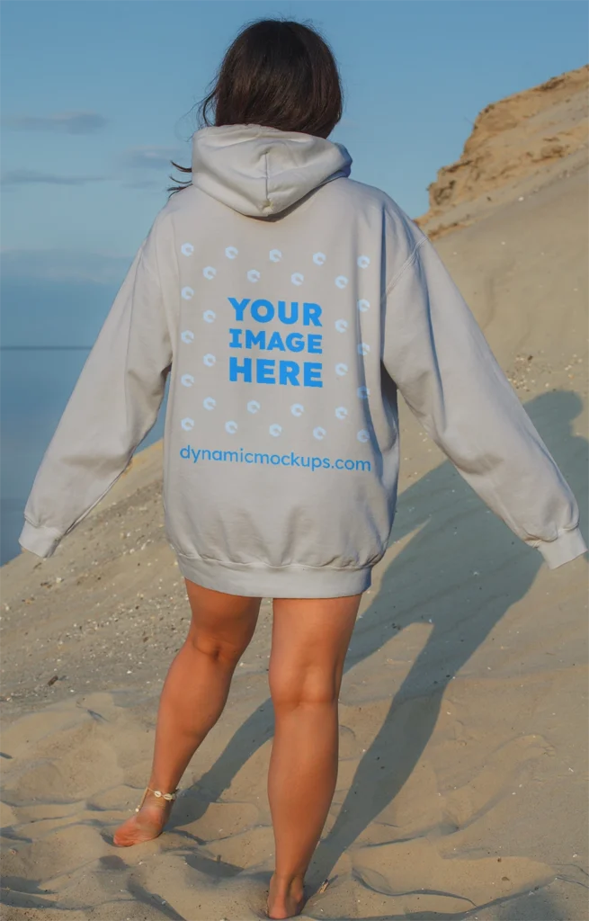 Woman Wearing Light Gray Hoodie Mockup Back View Template