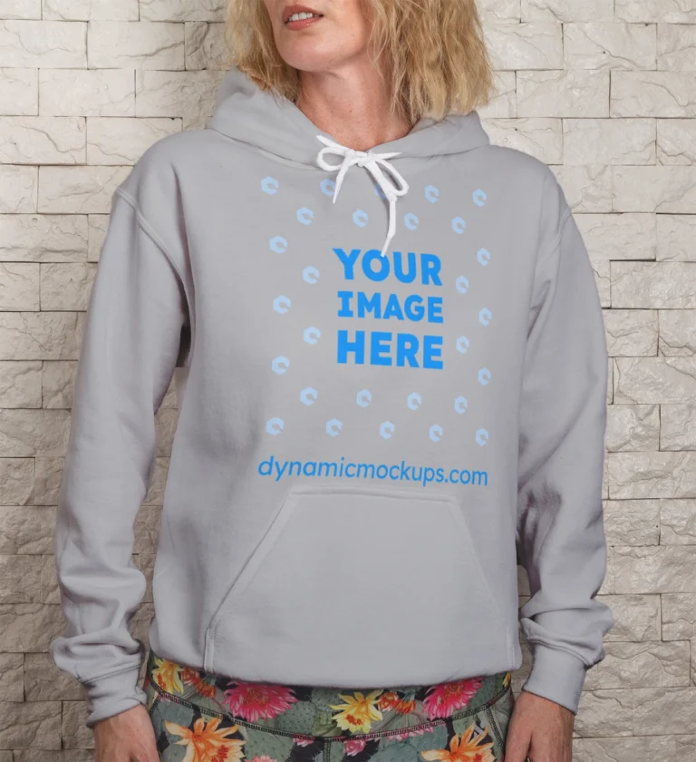 Woman Wearing Light Gray Hoodie Mockup Front View Template