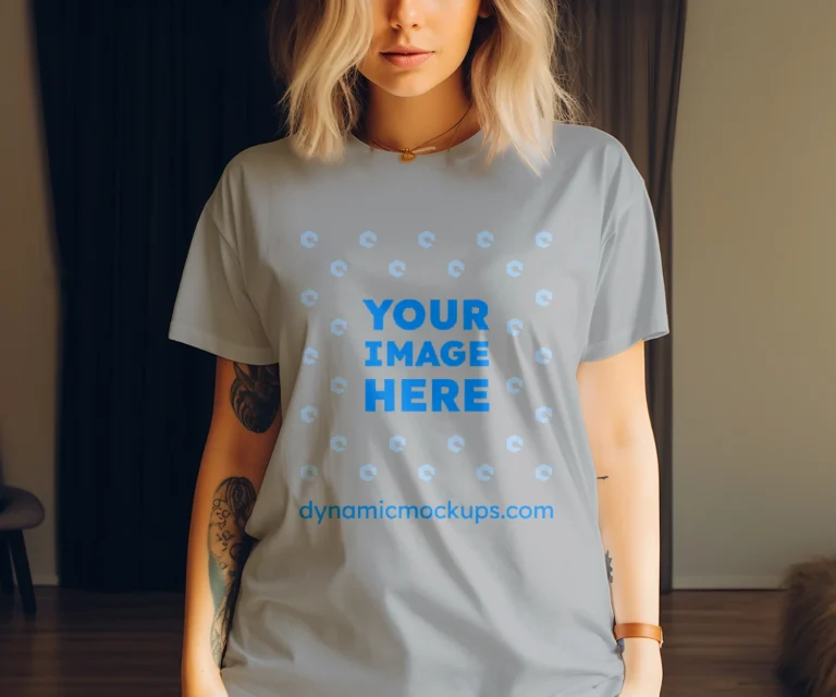 Woman Wearing Light Gray T-shirt Mockup Front View Template