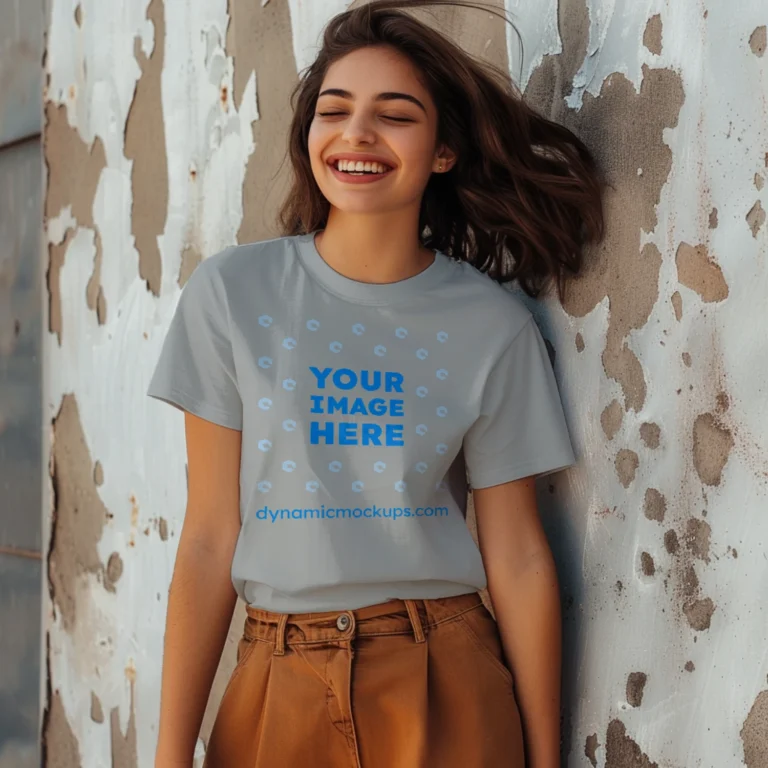 Woman Wearing Light Gray T-shirt Mockup Front View Template