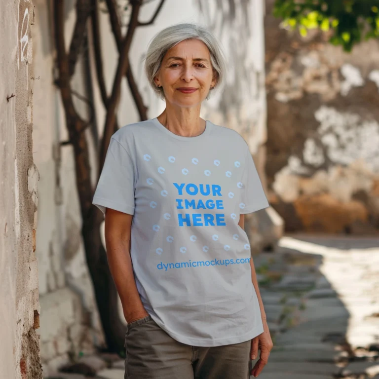 Woman Wearing Light Gray T-shirt Mockup Front View Template