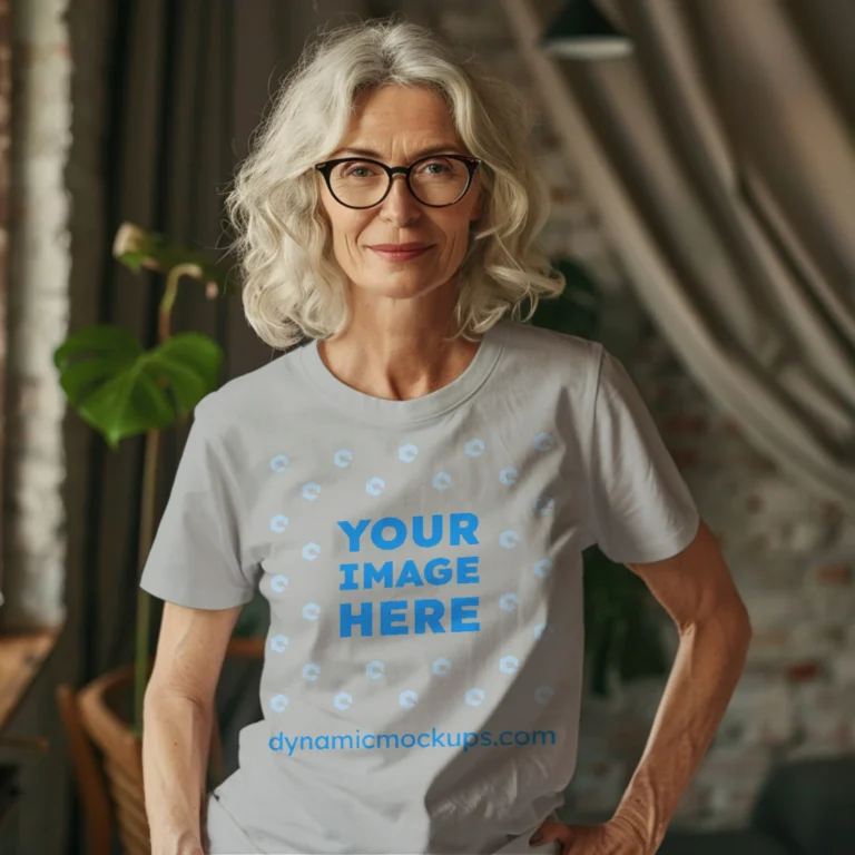 Woman Wearing Light Gray T-shirt Mockup Front View Template