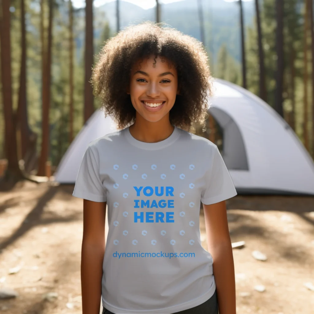 Woman Wearing Light Gray T-shirt Mockup Front View Template