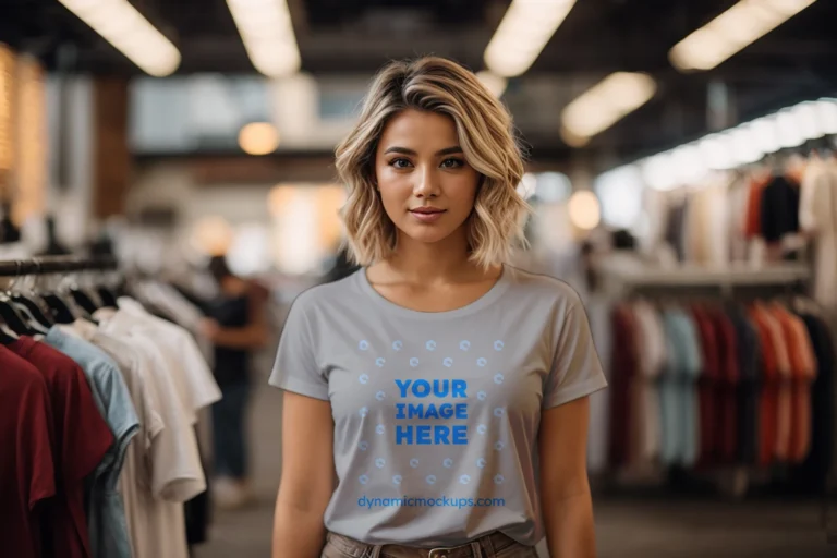 Woman Wearing Light Gray T-shirt Mockup Front View Template