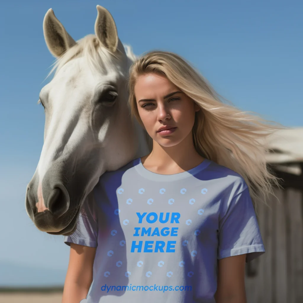 Woman Wearing Light Gray T-shirt Mockup Front View Template