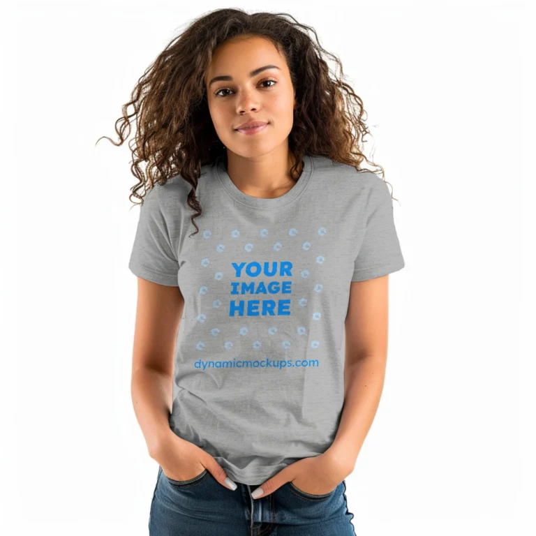 Woman Wearing Light Gray T-shirt Mockup Front View Template