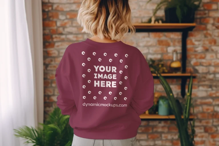 Woman Wearing Maroon Sweatshirt Mockup Back View Template