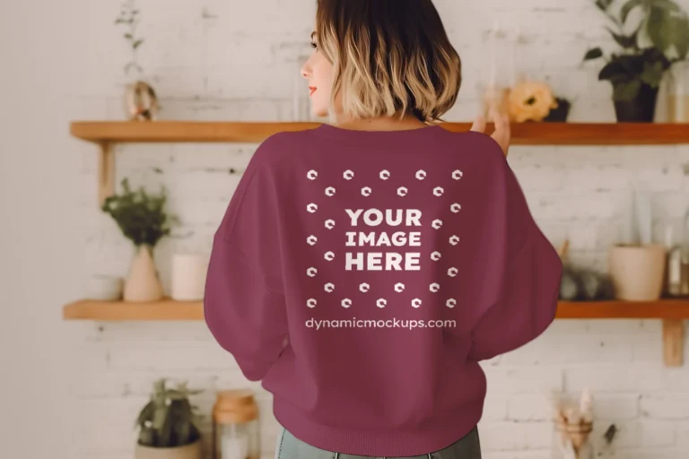 Woman Wearing Maroon Sweatshirt Mockup Back View Template