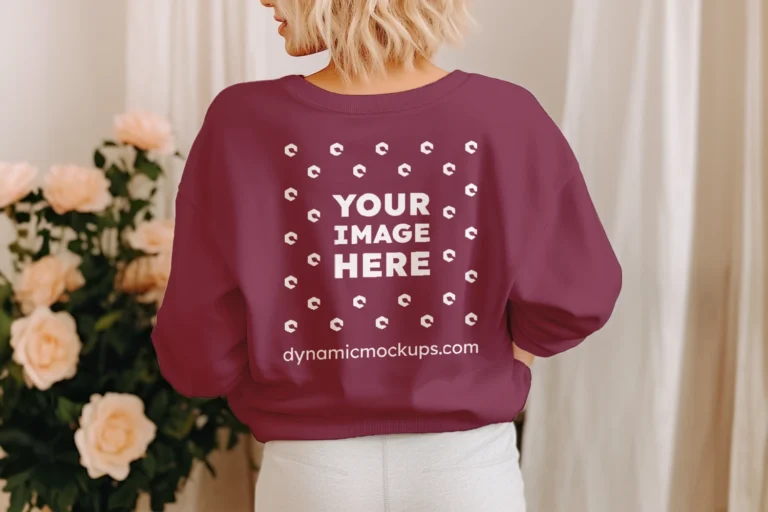 Woman Wearing Maroon Sweatshirt Mockup Back View Template