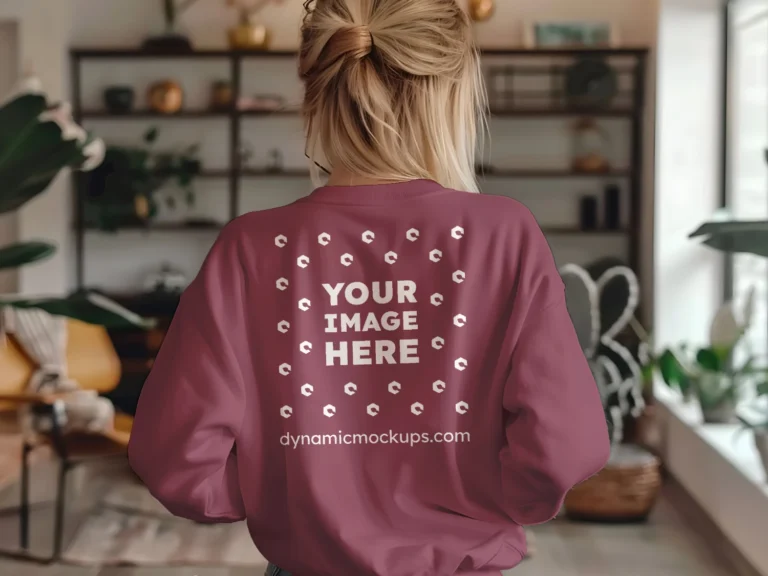 Woman Wearing Maroon Sweatshirt Mockup Back View Template